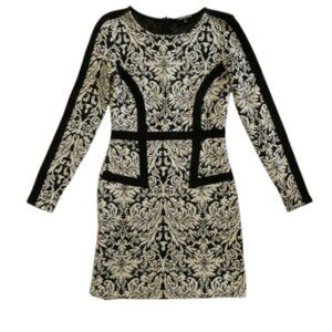 GIANNI BINI Black and White Damask Print Mini Dress XS